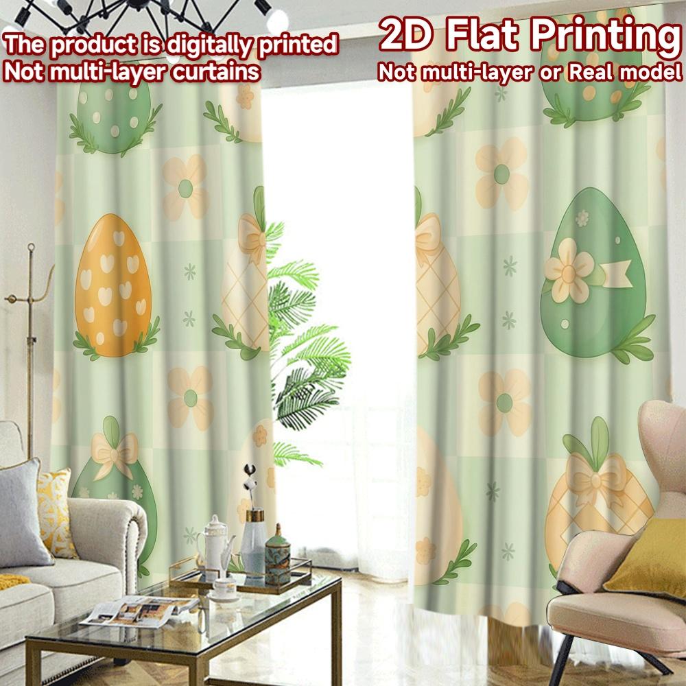 2D Flat Printing  2pcs New Year Popular Curtains Easter Eggs and Flowers() Versatile Durable Polyester  Without Electricity