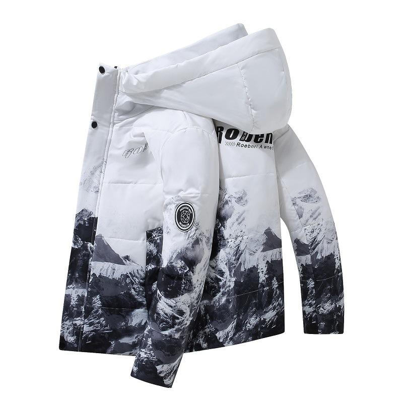 2025 New Down Jacket Young Men's Winter Outdoor Thickened Warm Hooded Jacket Korean Version of Snow Mountain Trend