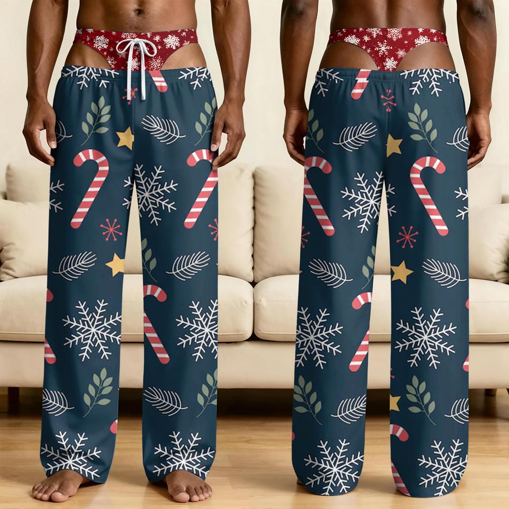 Men's Funny Novelty Pajama Pants with Fake Underwear Print - Halloween Sleepwear