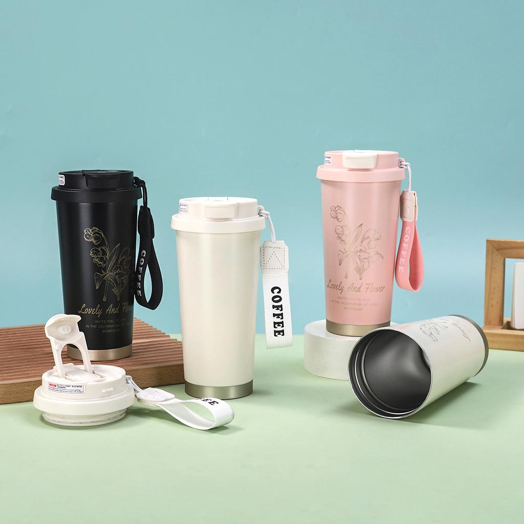 Summer cold insulation stainless steel lily of the valley water cup thermos cup coffee cup double layer car cup gift