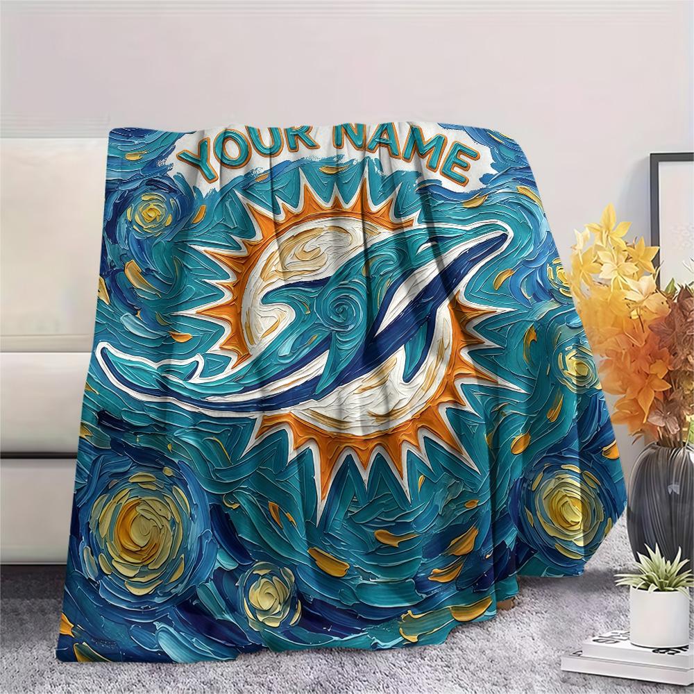 Custom Name Miami Dolphins2 Flannel Blanket, High Quality Comfortable for All Seasons, Home Decor, Warmth and Comfort
