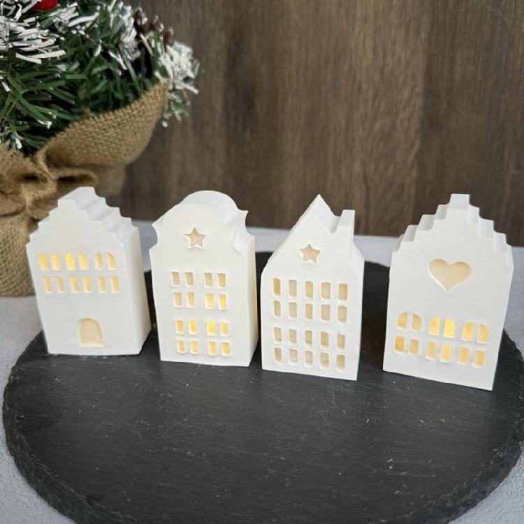 Silicone Mold for Tealight Holder Decoration 4 Grid House Shaped Atmosphere Light Making Molds Jewelry Making Supplies