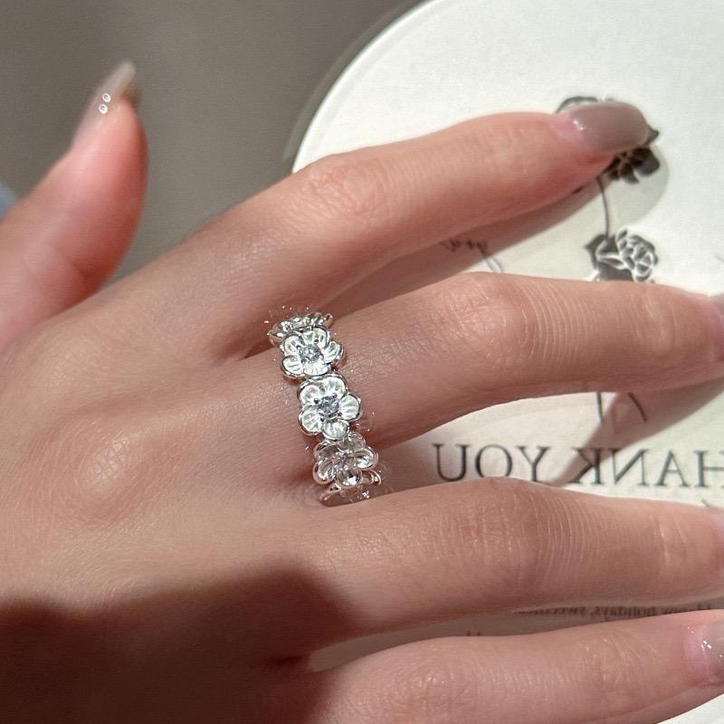 925 Sterling Silver Rings For Women Geometric Fine Jewelry Finger Adjustable Flower Zircon Ring For Party Birthday Gift