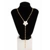Gold Y-shaped Necklace Metal Beads Clavicle Chain Retro Flower Necklace  Gift