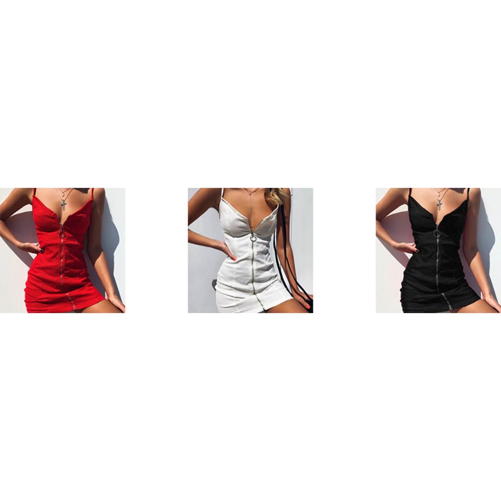 Summer New Women's Dress Sexy Bodycon Ring Detail Zipper Cami Dress Hot in Europe America
