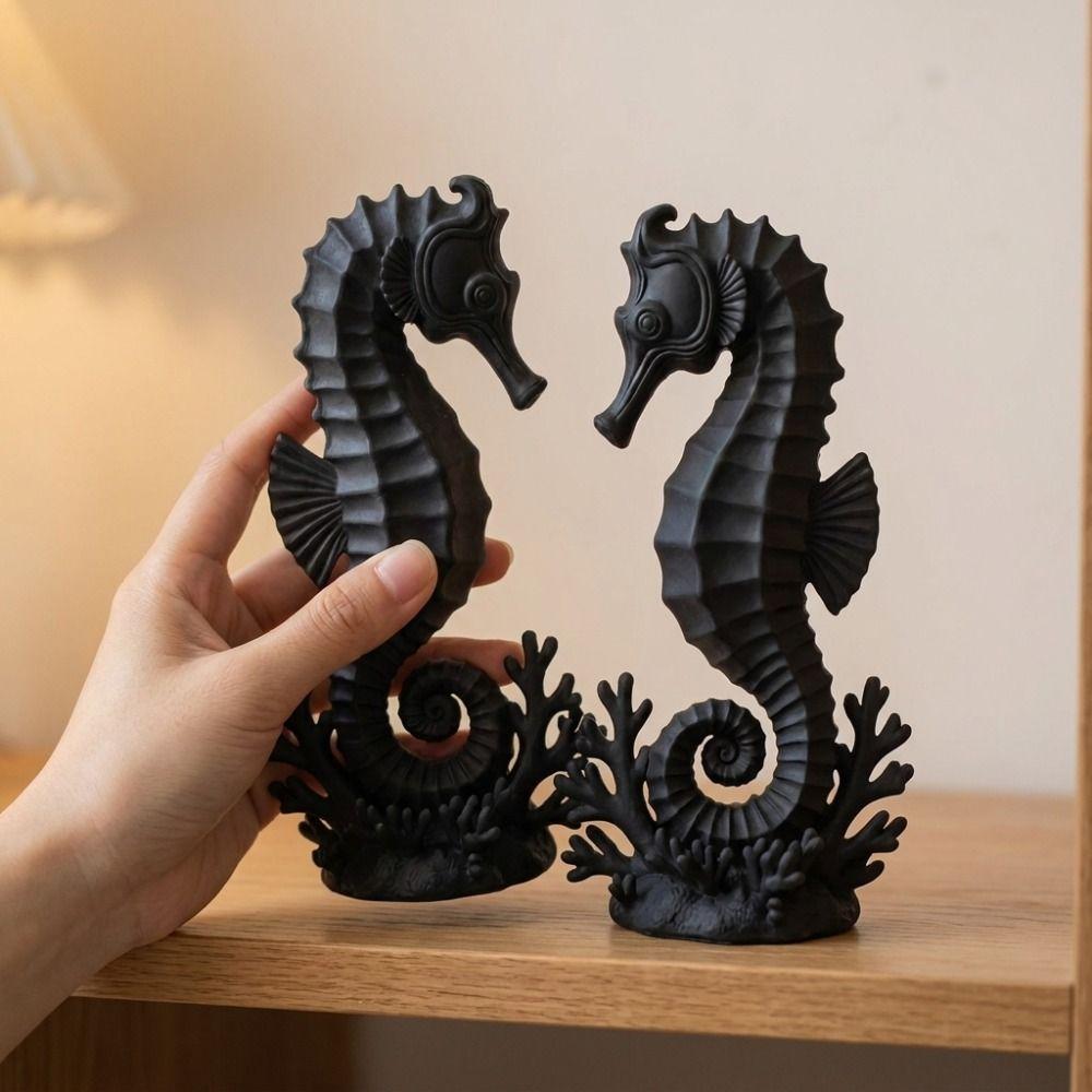 2PCS Double Seahorse Coral Base Seahorse Statue Minimalist Seahorse Table Decor Bookshelf Display