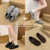 Gray Fluffy Shoes for Women To Wear In Winter, New Korean Version of Woolen Single Shoes for Women, Flat-soled Doudou Shoes, Velvet Thermal Cotton Sh