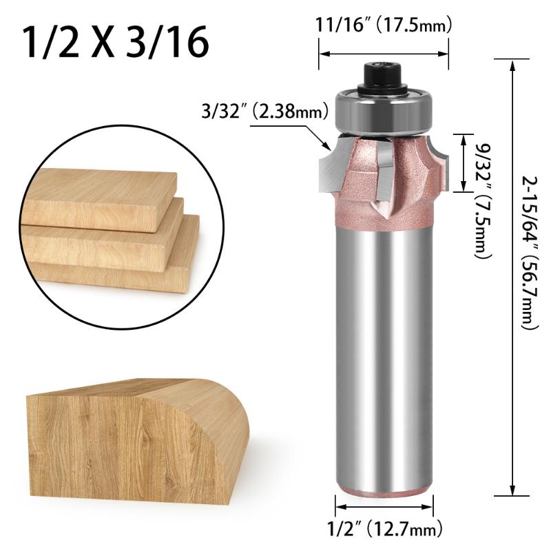 

1/2&12MM хвостовик Industr-Grade Кутова кругла деревообробна фреза Ніж для обрізки кромок Тример 4-зубна фреза для деревини 1/2x3/16