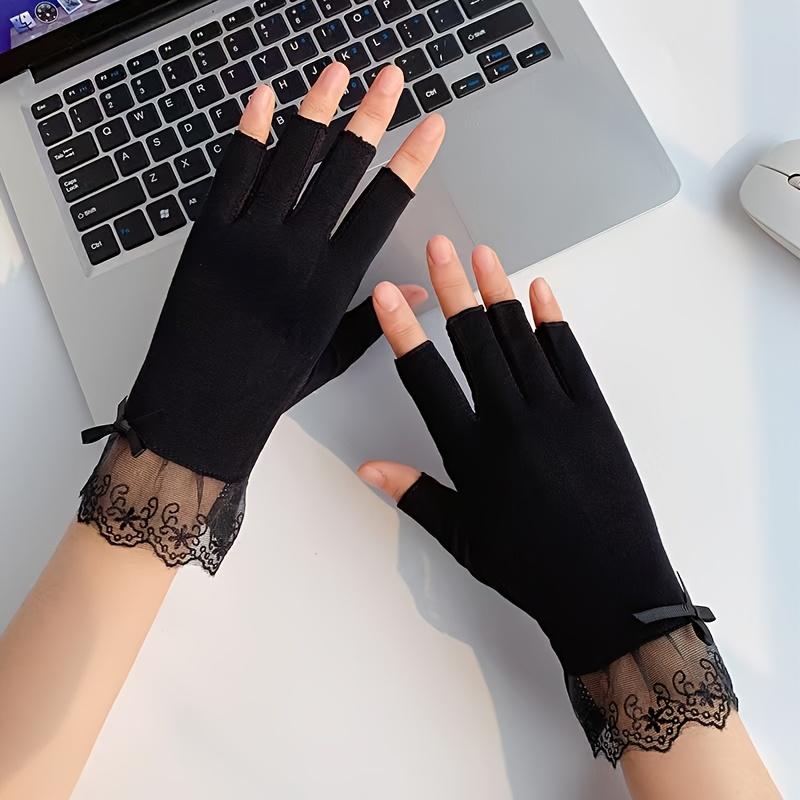 

1Pair of Broken Finger Gloves, Women s Summer Lace Thin Gloves, Driving Elastic, Riding Gloves чёрный