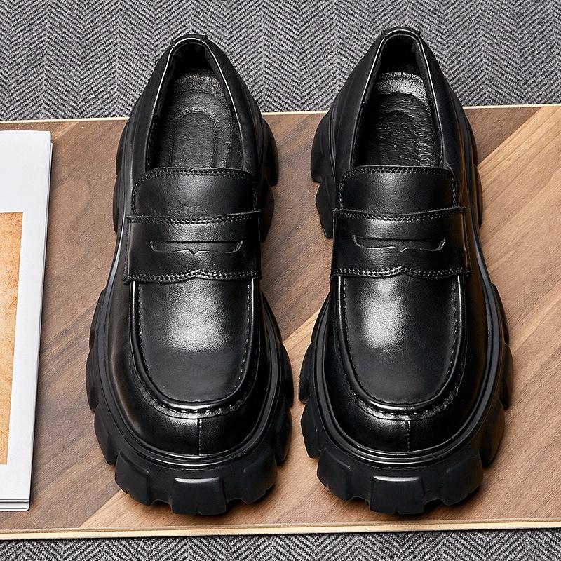 Модные повседневные кожаные туфли мужские британские туфли на платформе с одной педалью — фото 5