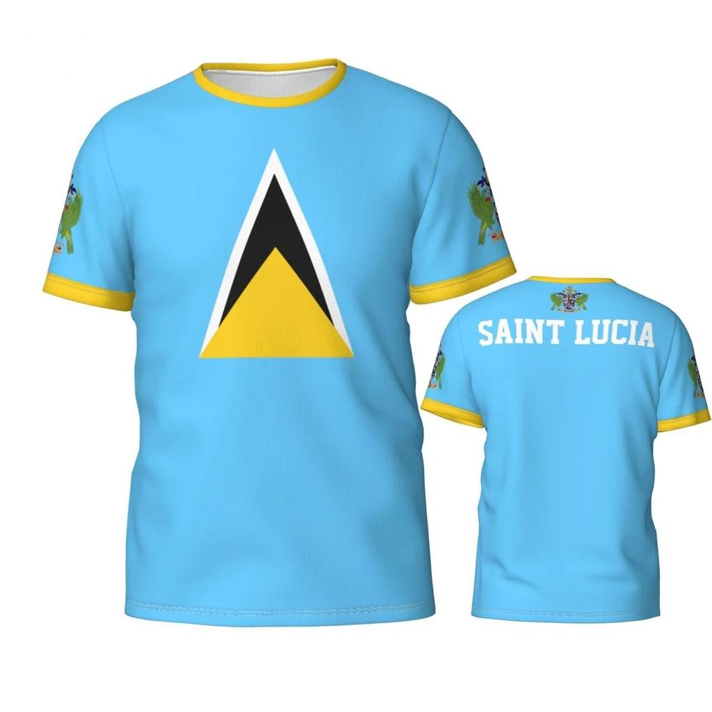 Saint Lucia Fahne 3D Gedruckte T-Shirts Sport Fußballmannschaft Trikots Sommer T-Shirt Mode Lässig Neue Designer Kleidung