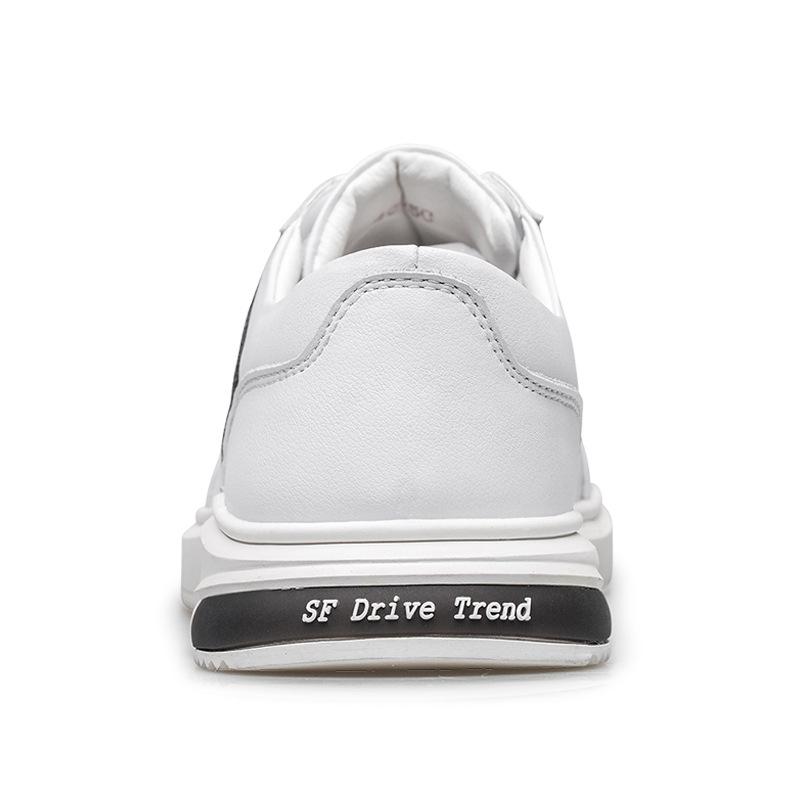 Men's Plus Size Korean Style Casual Cowhide Low-Top Lace-Up Sneakers - Trendy All-Season White Shoes