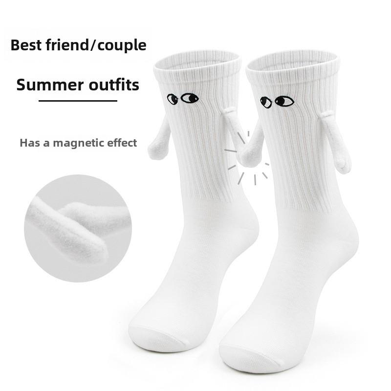 Magnetische Partnersocken Kreative Socken mit großen Augen Cartoon-Paarstrümpfe im Hand-Ins-Stil Lange Socken Bekleidungszubehör