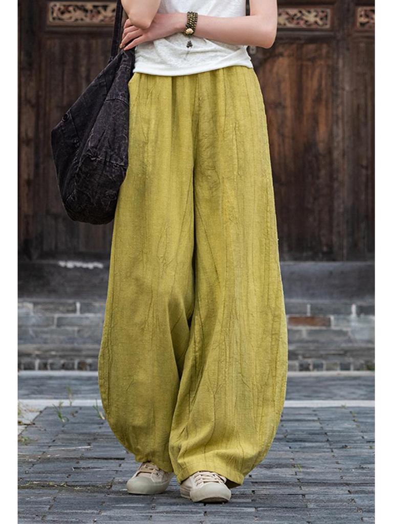 Women's Hemp Tie-Dye Distressed Lantern Pants: Cotton & Linen Zen Meditation Wear 26
