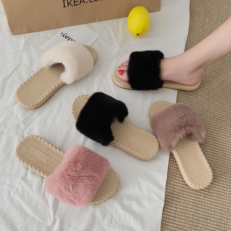 Fashion 3-Style Cross band mink fur slippers women cozy flat winter plush ladies shoes velvet pantuflas 2025 knitted furry slides 35-40