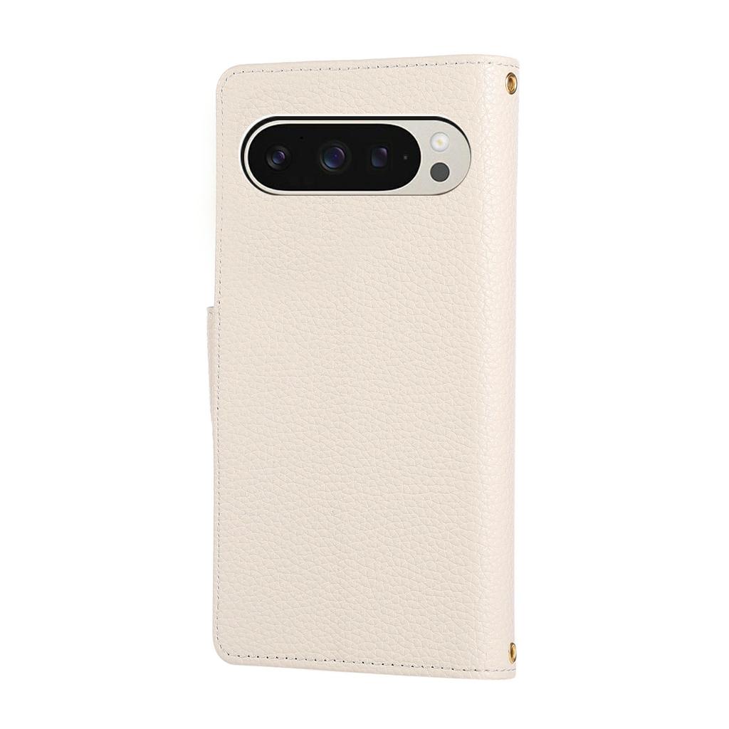 For Google Pixel 9 Pro XL Case Zipper Wallet Leather Phone Cover with Wrist Strap