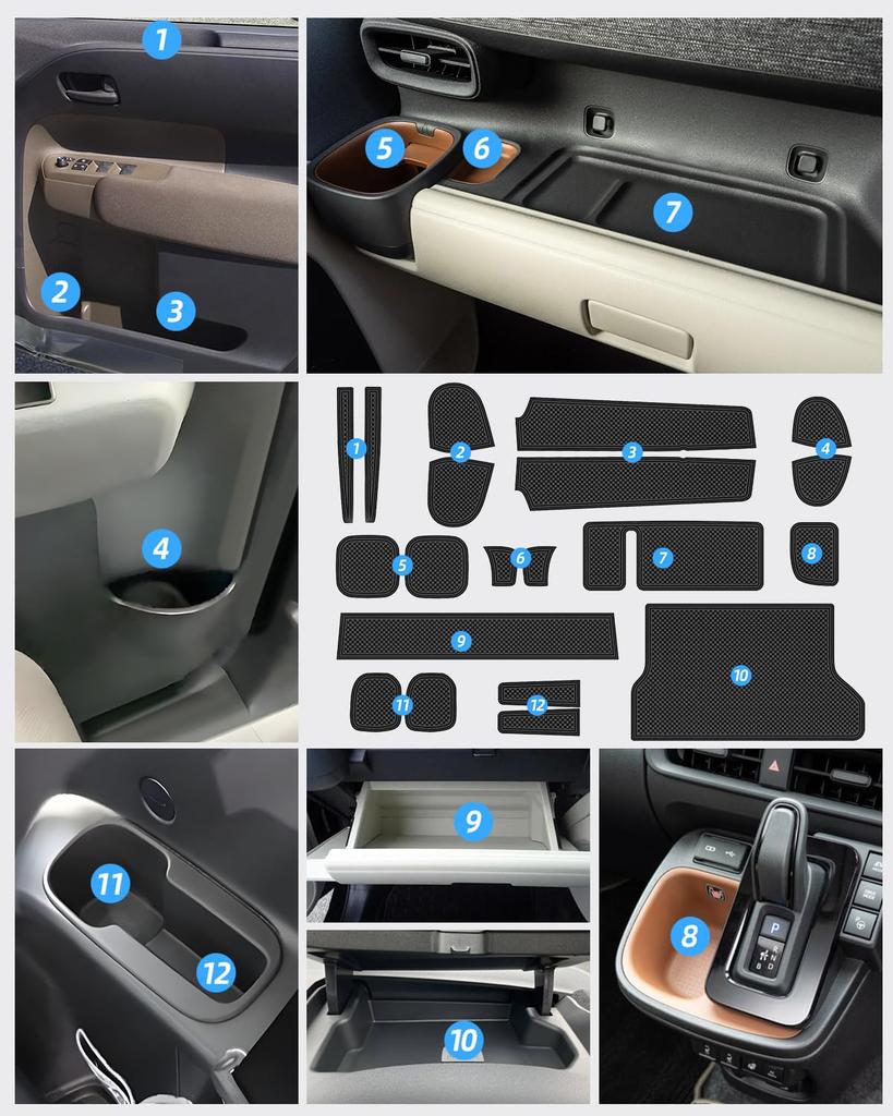 LANGBEAN Interior Rubber Mats for Toyota Sienta 10 Door Pocket Scratch and Noise PU Set of 20 Series, Non-Slip Mats, Reduction, Leather, (Black)