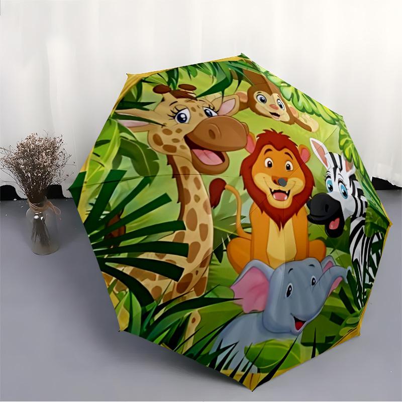 1pc Jungle Animals Automatic Open/Close Umbrella - Portable Collapsible Umbrella with 8-Rib Stability, Fashion Lovers Yy251017093