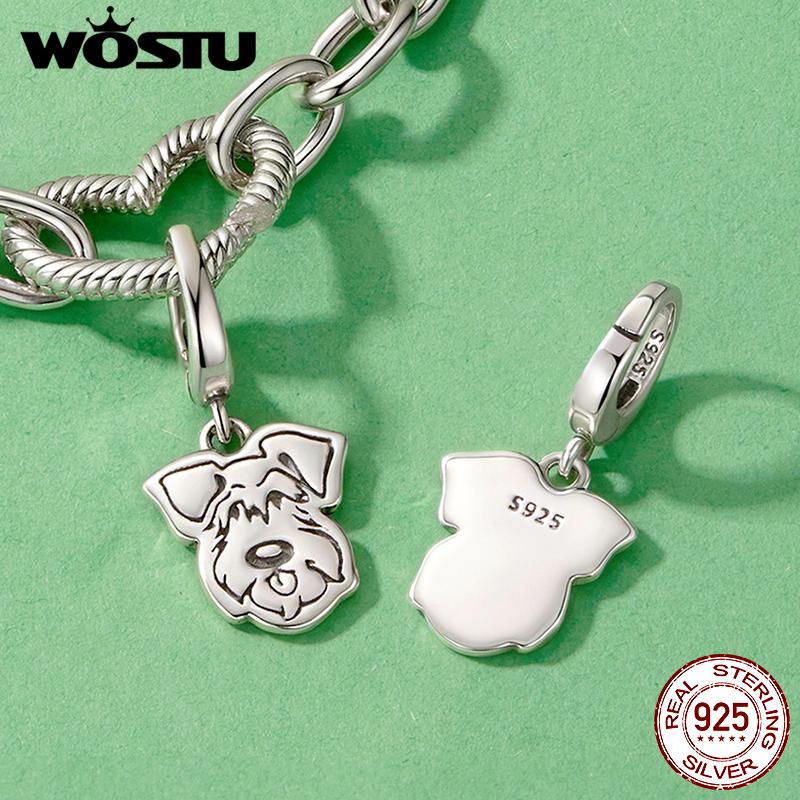 WOSTU 925 Sterlingového Stříbra Psí Klip Přívěsky Krásný Zvířecí Zapínací Přívěsek Hodí se na DIY Náramek Náhrdelník Šperky Výroba Dárek Pro Milovníka Domácích Mazlíčků