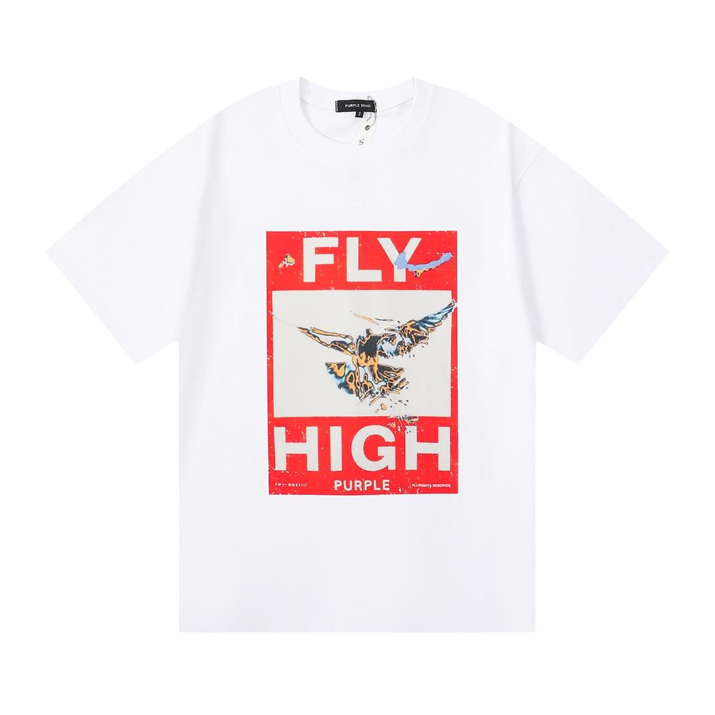 PURPLE letter print crew neck pullover short-sleeve 2023 summer new European and American trendy brand T-shirt collection tops