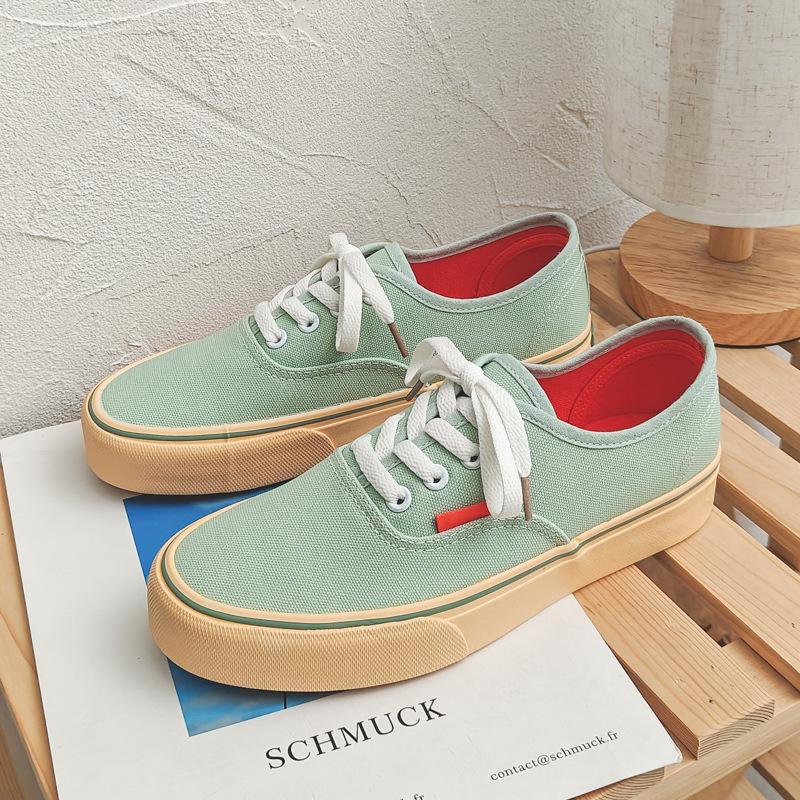 Women's Spring Thick Soled Sports Sneakers Casual Single Shoes Solid Color Canvas Shoes 35-40