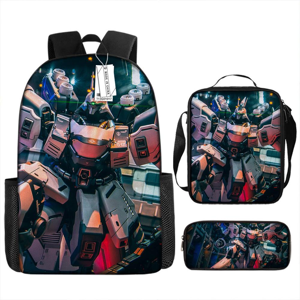 Gundam Backpack 3D Pattern Anime Backpack Student Printed School Bag Three-piece Set