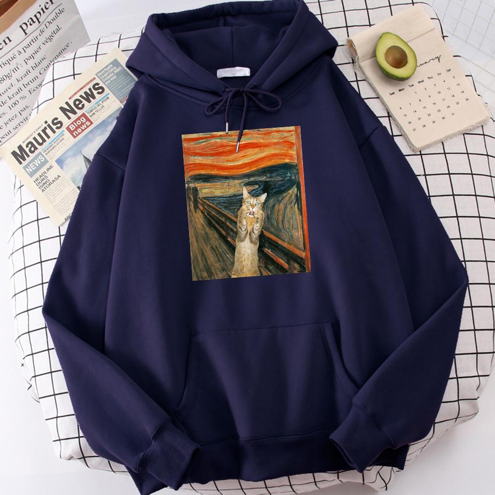 Der Schrei Kunst Erwiderung Katze Bedruckte Herren Hoodies Schlichter Fleece Hoodie Street S-Xxl Kapuzenpullover Lässige Mode Pullover Tops hoodies