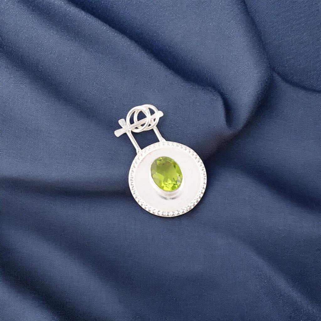 Peridot Gemstone 925 Stamped Silver Jewelry Handmade Pendant 1.4" For Women Gift PP-57-2