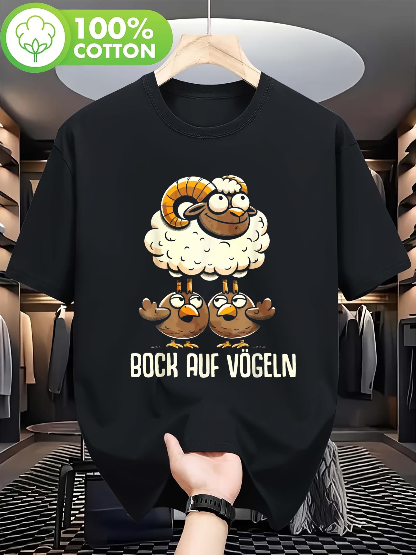 

Men s Fun German Phrase T-shirt - Free Like Birds and German Slang Retro Pure Cotton T-shirt with Sheep and Chick Patterns 5XL різнокольоровий