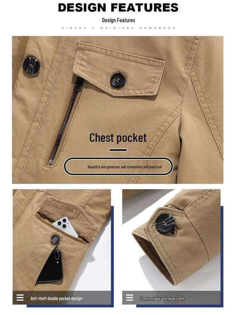 Plus Size Men's Mid-Length Spring/Autumn Windbreaker - Casual Middle-Aged Jacket