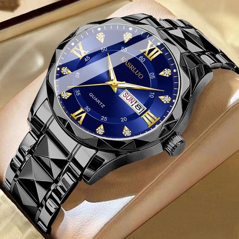 KASRLUO Uhr Herren Doppeltes Datum Rhombus Gehäuse Leuchtend Wasserdicht Mode Premium Quarz Uhr
