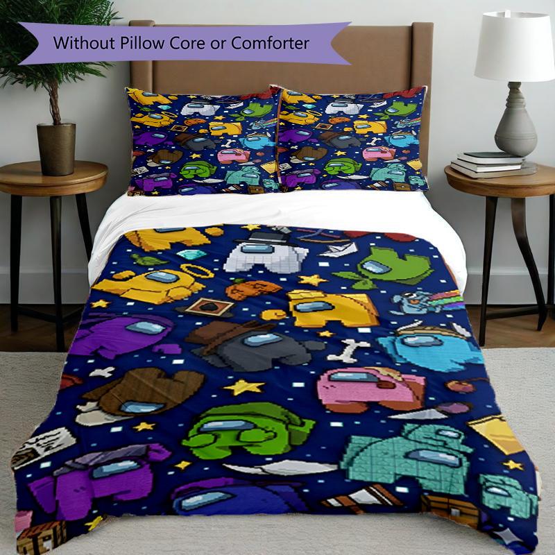 3pcs Duvet Cover Set (1*Duvet Cover + 2*Pillowcase, Without Core), Among Us Print Bedding Set, Bedroom Decor, All‑Season, Birthday Gift