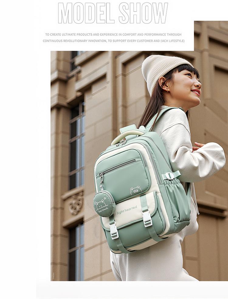 Trendy Color-Block Backpack: Lightweight, Large-Capacity Schoolbag for Female Students
