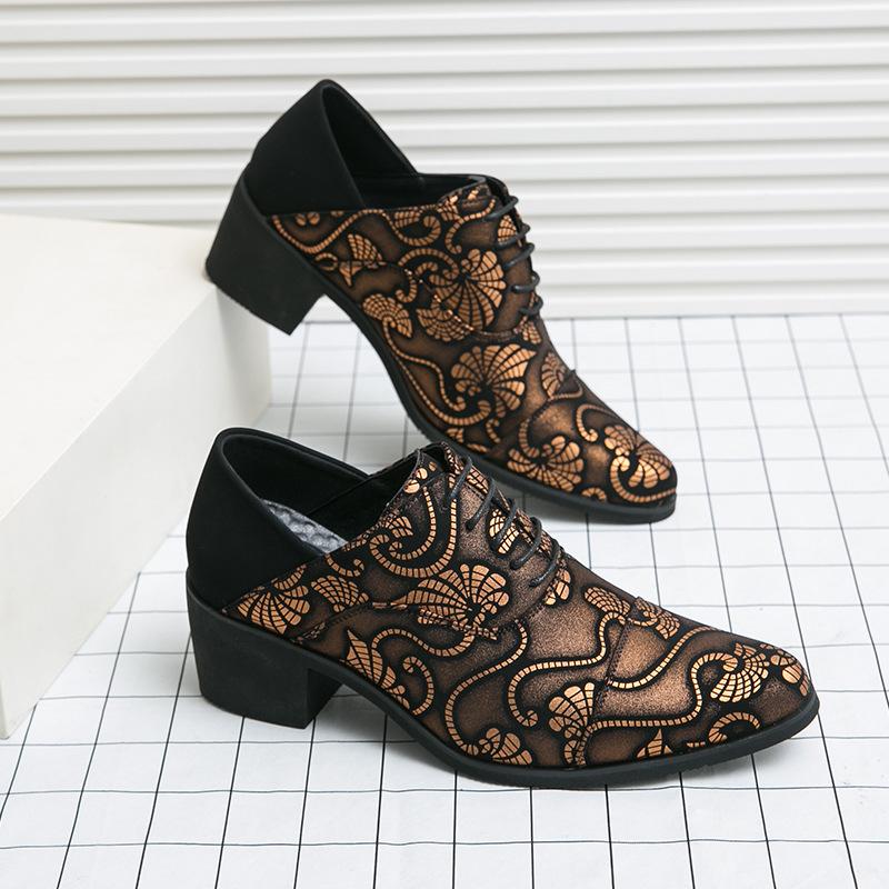 Herresko stor størrelse nye fritidssko i skinn mote høye hæler skinnsko herre ytre høydeøkning business dressko bryllupssko