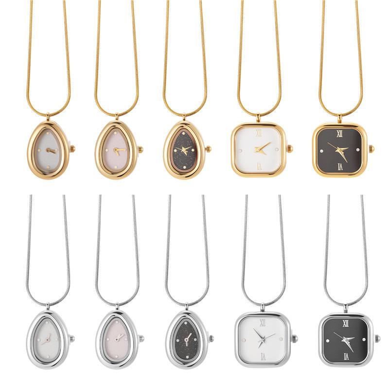Versatile Square Water Droplet Shape Watch Necklace Fashion Women's High Quality Stainless Steel Pendant Watch Necklace Jewelry