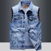 Denim Vest Men's Retro Trend Jacket, Large-sized Middle-aged Waistcoat, Pure Cotton Multi-pocket Vest Men Asian Size4XL