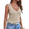 Women's New Solid Color Waffle Lace Splicing Casual Vest T-shirt Top For European American