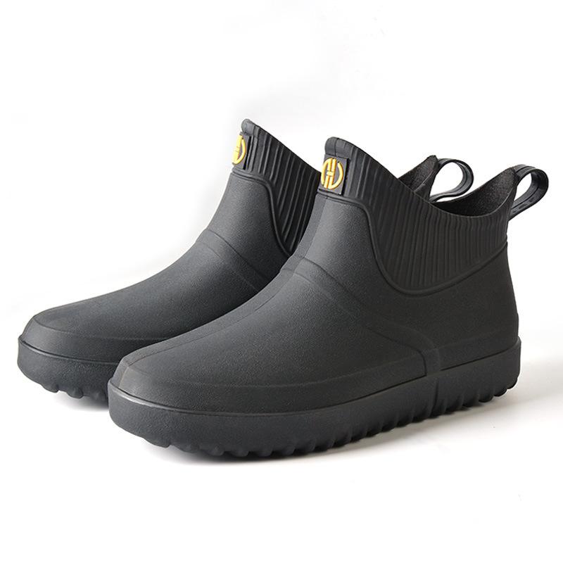 Fashion Rubber Men's Rain Shoes Slip On Waterproof Ankle Boots PVC Rain Boots Work Flat Shoes 2024 Fashion Men's Casual Boots