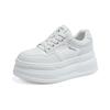 Women's Thick-Soled Height-Boosting White Leather Sneakers - Lightweight, Versatile, and Comfortable Platform Casual Shoes.