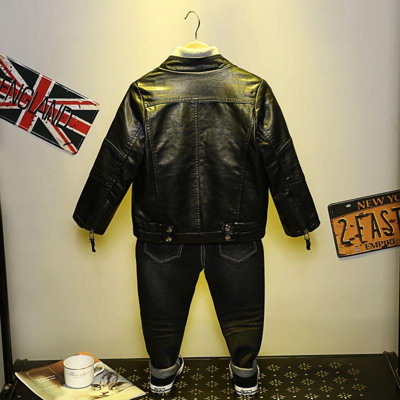 Kids Clothing Girls and Boys Leather Jacket Spring Autumn Stand Collar Pu Jacket