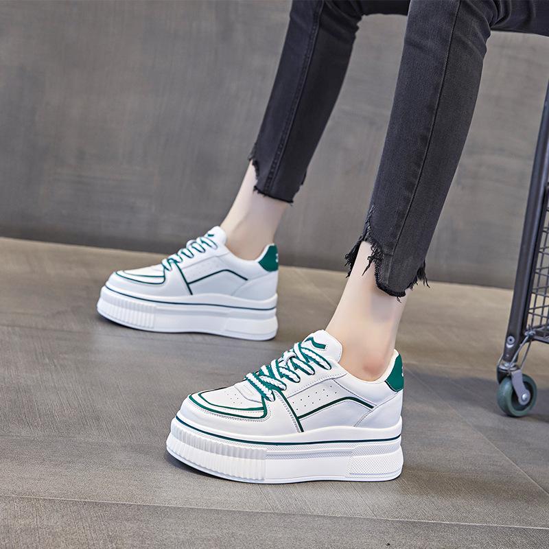 Genuine Leather Small White Shoes Women's  Thick Sole Increase Height Comfortable Sports Shoes  Women Design Sense Casual Shoe