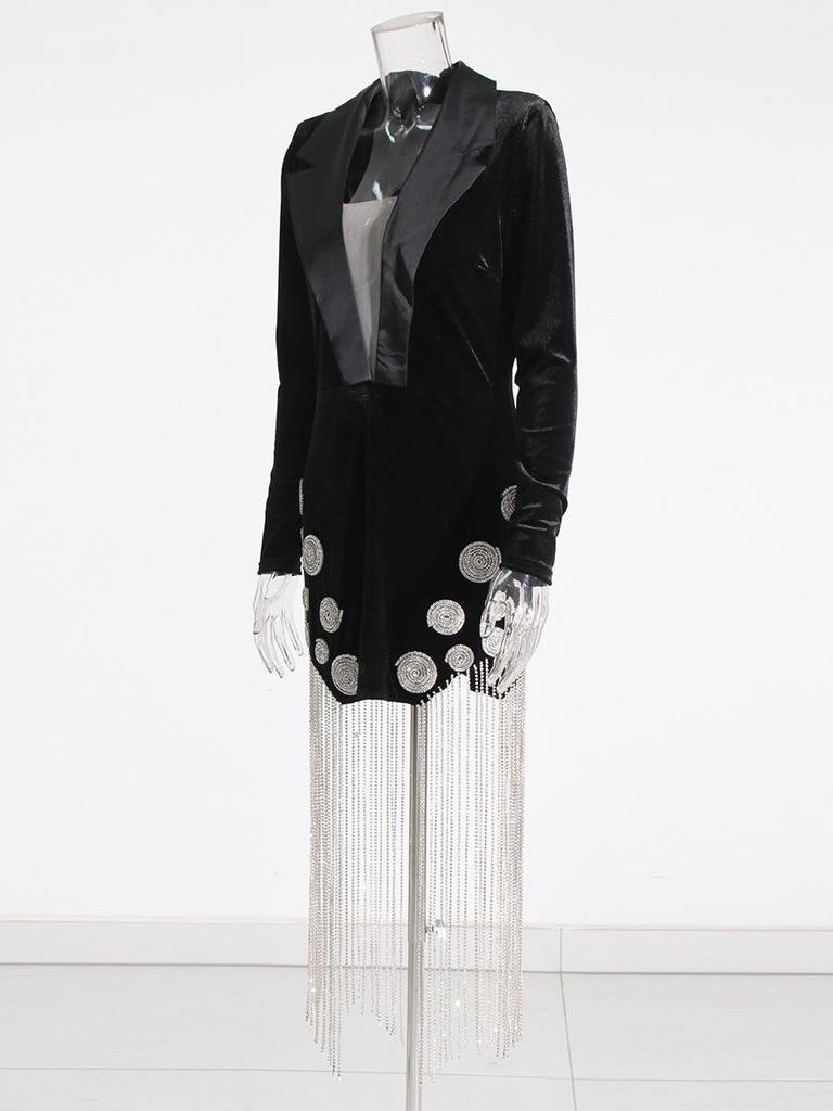 Summer 2025 European & American Rhinestone Deep V Tassel Evening Dress