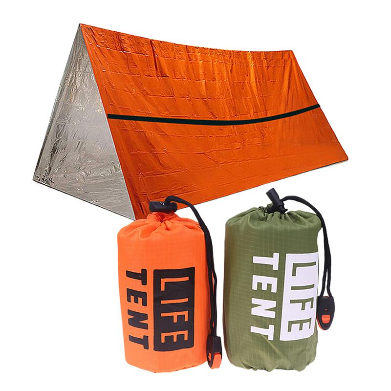 1 Person Emergency Shelter Survival Tent Kit Aluminum Film Triangle Tent Sleeping Bag With Storage Bag Outdoor Thermal Blanket