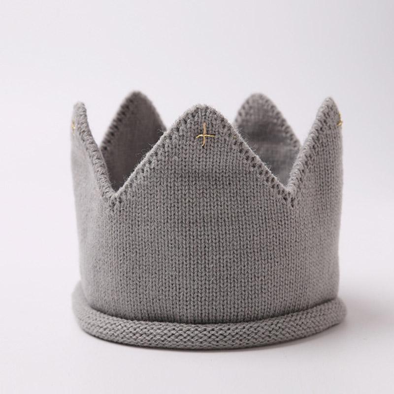 

Baby Crown Knitted Hat Autumn Winter Newborn Empty Top Cap Solid Color Infant Toddler Beanie Caps Kids Party Photography Props сірий