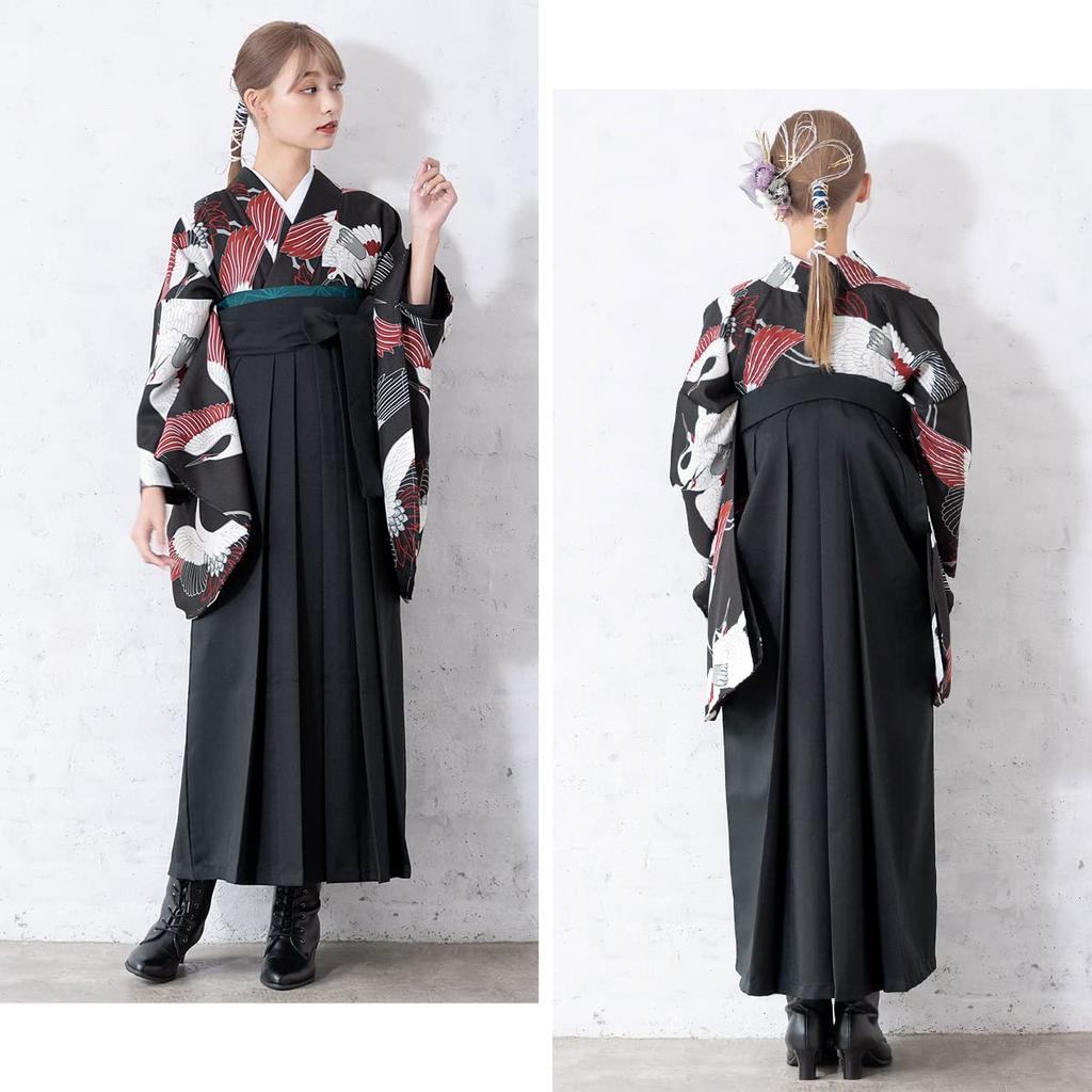 Soubien hakama set shaku sleeve Graduation ceremony ladies black x black M 2 shaku 4 sun [SOUBIEN] 4-piece (2 kimono/plain hakama/undergarment/lower