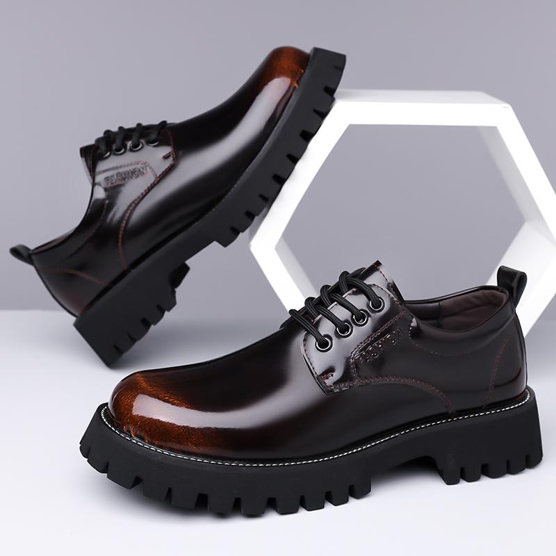 Fashion Derby Men's Leather Shoes Retro and High-quality Styles Casual Party and Business Office High Quality Thick Soled Suit New