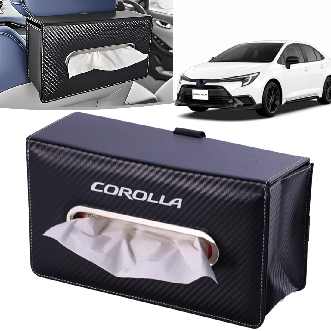 

Car Tissue for Toyota Corolla and GR New Carbon Fiber Texture Sun Visor Storage Box with Storage Fits all Leather Easy Case/Cover X, G, W, Grades. чёрный