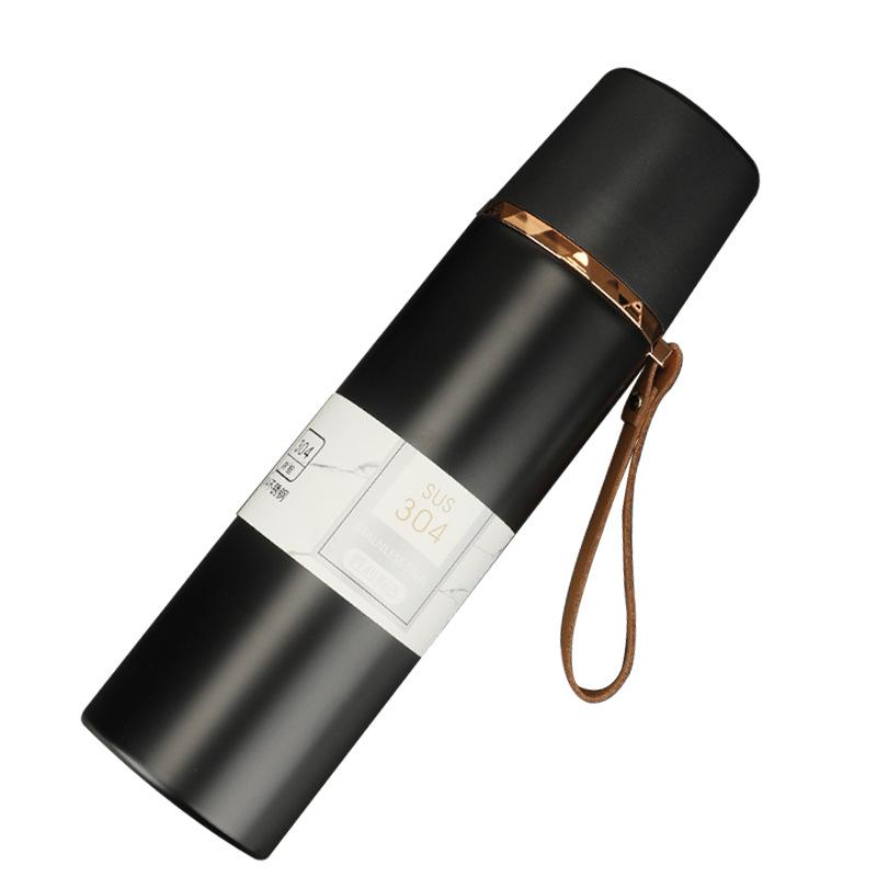 350/500ml 304 Stainless Steel Insulated Water Bottle with Leather Strap, Portable Vacuum Thermos for Daily Office Use