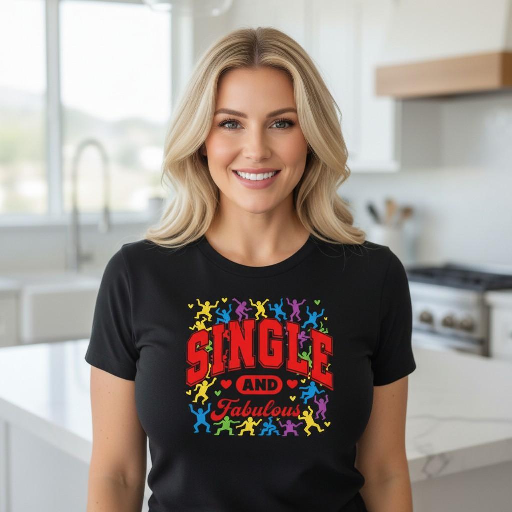 Single and Fabulous T-Shirt | Rainbow Dancers Typography Flirty Sexy Tee 3XL