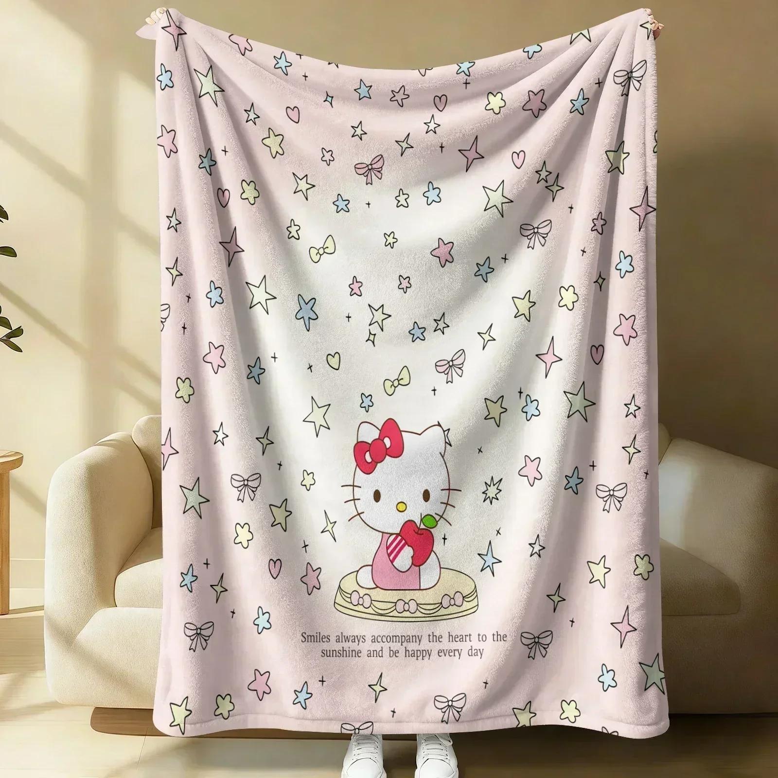 

Sanrio Lovely Hello Kitty Big Face Flannel Blanket Soft Warm Plush Lightweight Throw Bed Sofa Cover School Office Nap Shawl 100x150cm
